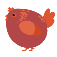 A red and vermilion chicken with a neck-speckle pattern