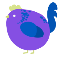 A blurple and ultramarine chicken with a neck-speckle pattern