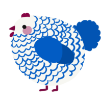 A white and ultramarine chicken with a lace pattern