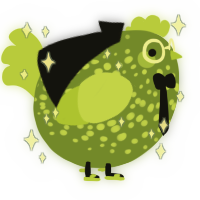 A chartreuse and lime chicken with a speckle pattern