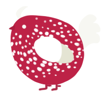 A crimson and white chicken with a speckle pattern