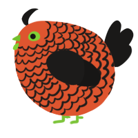 A vermilion and sable chicken with a lace pattern