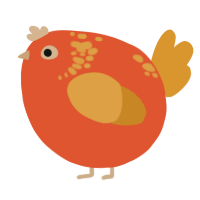 A vermilion and orange chicken with a neck-speckle pattern