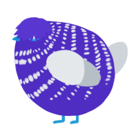 A indigo and mist chicken with a bar pattern