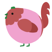 A pink and red chicken with a head pattern