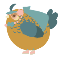 A ochre and sapphire chicken with a half-lace pattern