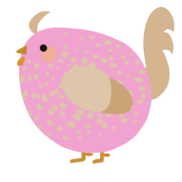 A pink and beige chicken with a speckle pattern