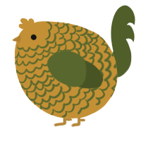 A gold and olive chicken with a lace pattern