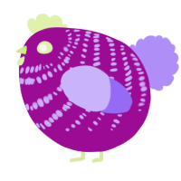 A plum and lilac chicken with a bar pattern