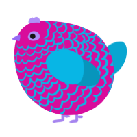 A fuchsia and cerulean chicken with a lace pattern