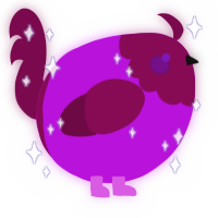 A amethyst and wine chicken with a head pattern