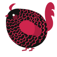 A black and crimson chicken with a lace pattern