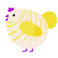 A cream and yellow chicken with a bar pattern