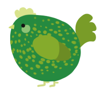 A viridian and chartreuse chicken with a speckle pattern