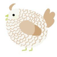 A white and beige chicken with a lace pattern