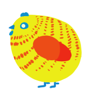 A yellow and vermilion chicken with a bar pattern