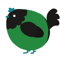 A viridian and sable chicken with a head pattern