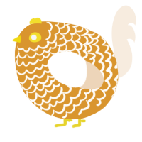 A orange and cream chicken with a lace pattern