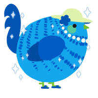 A sky and ultramarine chicken with a bar pattern