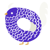 A indigo and white chicken with a lace pattern