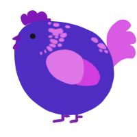A indigo and orchid chicken with a neck-speckle pattern