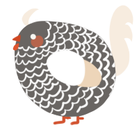 A grey and cream chicken with a lace pattern