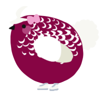 A maroon and white chicken with a half-lace pattern