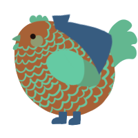 A russet and turquoise chicken with a lace pattern