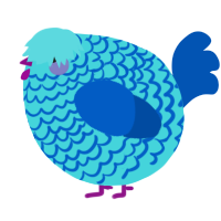 A aqua and ultramarine chicken with a lace pattern