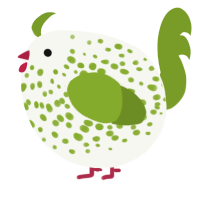 A white and chartreuse chicken with a speckle pattern