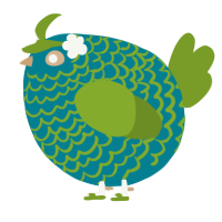 A sea and chartreuse chicken with a lace pattern