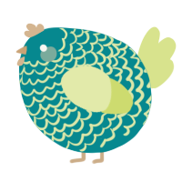 A teal and lemon chicken with a lace pattern