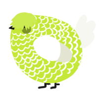 A lime and white chicken with a lace pattern