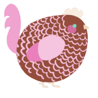 A russet and pink chicken with a lace pattern