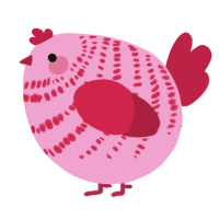 A pink and crimson chicken with a bar pattern