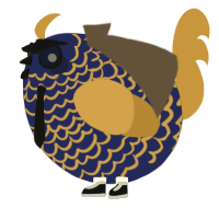 A navy and gold chicken with a lace pattern