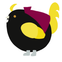 A black and yellow chicken