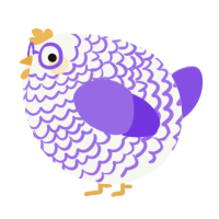 A white and blurple chicken with a lace pattern