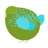 A chartreuse and aqua chicken with a half-lace pattern