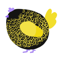 A black and yellow chicken with a double-lace pattern