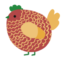 A red and honey chicken with a lace pattern