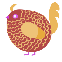 A red and honey chicken with a lace pattern