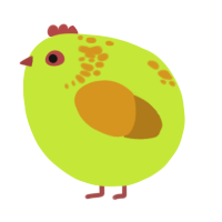 A lime and ochre chicken with a neck-speckle pattern