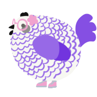 A white and blurple chicken with a lace pattern