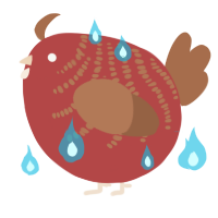 A red and brown chicken with a half-bar pattern