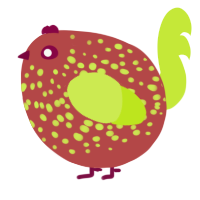 A red and lime chicken with a speckle pattern