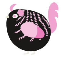 A sable and pink chicken with a half-bar pattern