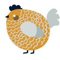 A orange and silver chicken with a lace pattern