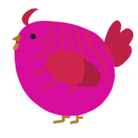 A fuchsia and crimson chicken with a half-bar pattern