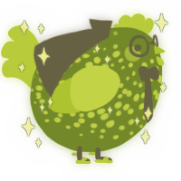 A chartreuse and lime chicken with a speckle pattern
